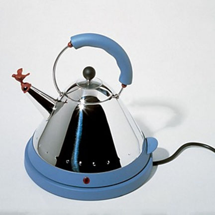 The Alessi Michael Graves Electric Kettle is also available in a stove top version, with a blue, black or white handle.