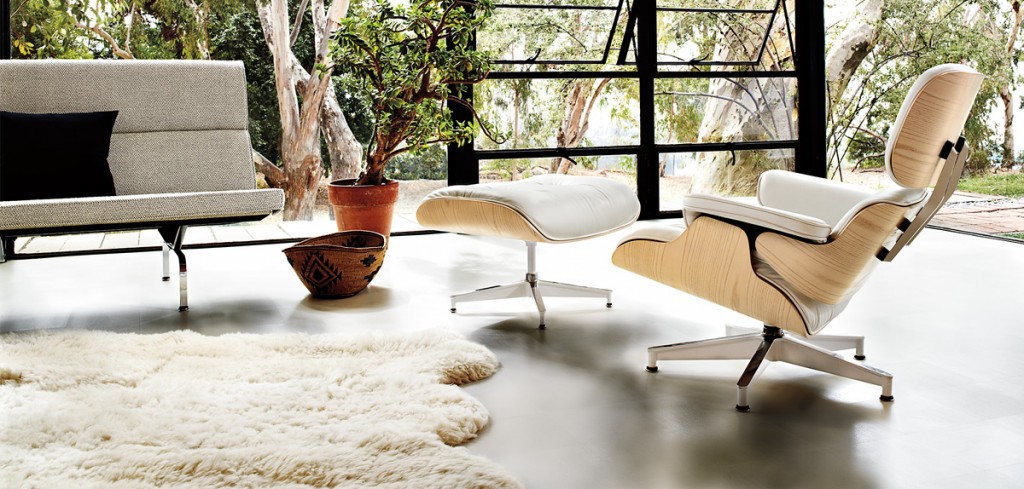 Own a true icon of modern design: the Eames Lounge and Ottoman, introduced in 1956. Available in all white, all black (ebony) and of course, walnut and the classic Santos Palisander. 