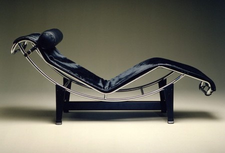The LC4 Chaise Lounge, 1928, is dubbed the "relaxing machine." it is available in a wide range of leathers and cowhides. 