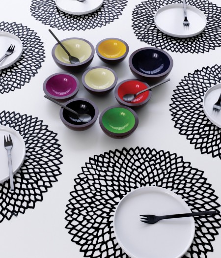 The Chilewich Dahlia Table Mat, with its lace-line openwork, is available in show-stopping metallic colours such as gold, silver and brass, also bright lime green and orange. 