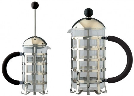 The Alessi Press Filter Coffee maker was designed by Graves with clear references to the very successful kettle with bird whistle. This coffee maker is for preparing coffee using the filtered method.