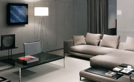 The Ray F Floor Light, designed by Rodolfo Dordoni, 2006, provides diffused light for your cozy interior spaces. Available as a table light and a floor light in 2 sizes.