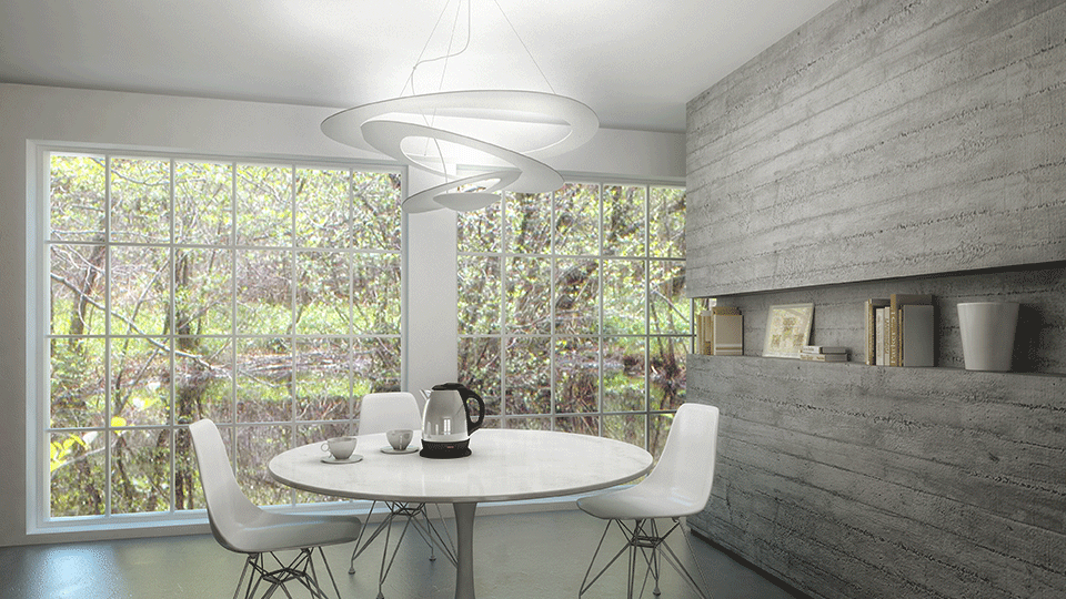 Designed by Giuseppe Maurizio Scutella, the Pirce Light is available as a suspension light, a ceiling light or a wall lamp. It is also available in a mini size.  