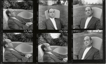Portraits of Harry Bertoia from a photograph contact sheet for Knoll publicity materials.
