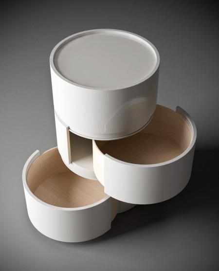 The Pianca Dedalo Stackable Nightstand or Side Table is made up of units that stack one on top of the other. This collection is available in walnut, burnt oak, white high gloss and tortora. The units allow combinations of colors and finishes.