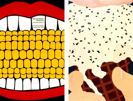 One of Steve’s favourites is the 1983 Ice Cream Cone Poster. Steve deconstructed the type and each letter becomes like a small chip of chocolate in the ice cream.