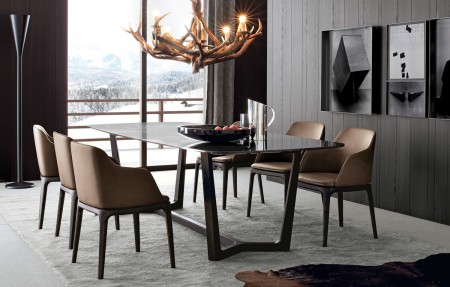 The Poliform Concorde Dining Table is available in 2 sizes and an oak or glossy white Carrara marble top, the ultimate. 
