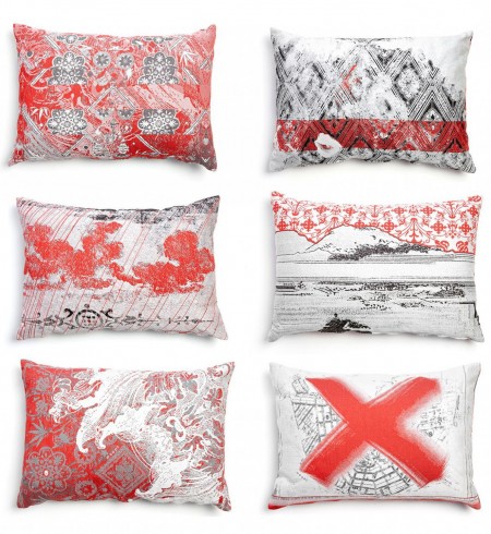 Sold in sets of 3, these Moooi Oil Pillows were designed by Marcel Wanders. 