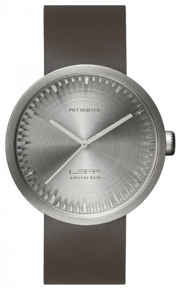 The LEFF amsterdam D42 Tube Wrist Watch has a precisely cut ring and high quality materials giving this watch its refined, yet tough and industrial character. Available with a black or brown leather strap.