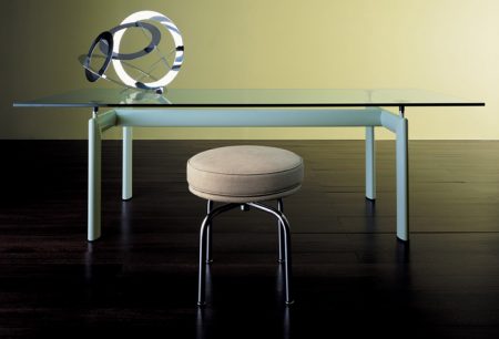 Pair the Cassina LC6 table with the Cassina LC8 Swivel Stool which is a smaller version of the LC7 Swivel Chair, both have frames made entirely from polished stainless steel. Both available in fabric and leather options.