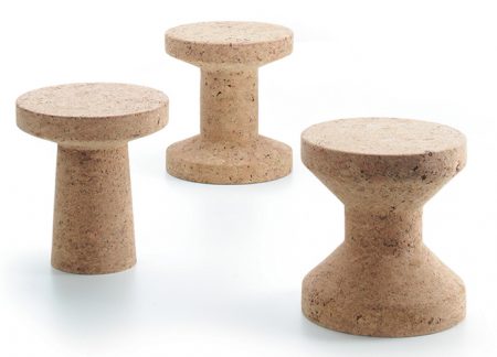 Three small friends, robustly built, stable, individual in character and lovable in appearance, that's the Cork Family. Whether as side-tables or as stools, the three different brothers benefit from the advantageous properties of the natural material: cork. It is comparatively light, enormously tough and has a pleasant soft feel.