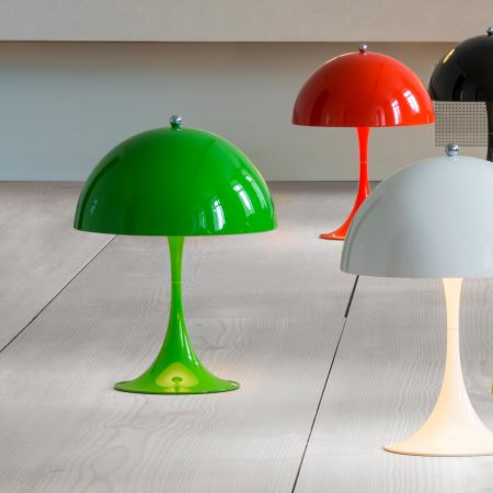 Danish lighting manufacturer Louis Poulsen is now producing a mini version of the iconic Panthella Lamp by Verner Panton. The desktop lamps come in a range of bright colours drawn from Panton's work, including this glossy green, straight out of the 1970s.