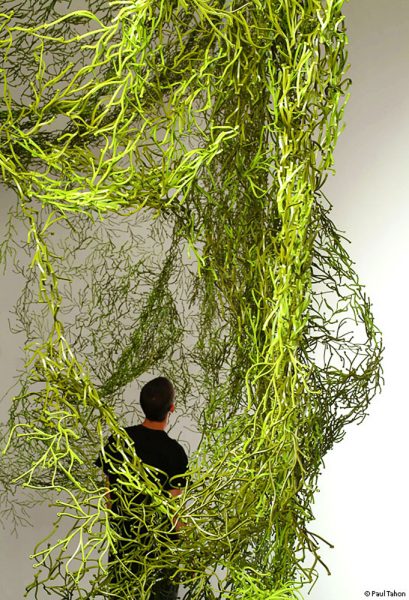 Designed in 2004 for Vitra, Algues are at one and the same time interior design components and decorative elements. Reminiscent of plants, the plastic elements can be linked together to form web-like textures - from light curtains to opaque, thick room dividers.