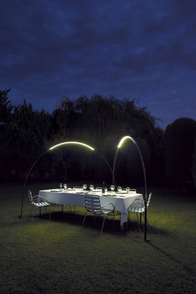 The Vibia Halley Floor-to-Floor Outdoor Lamp works Just like a comet, radiating an arc of light that creates a relaxing and comfortable environment. The slim form of the Halley is made from highly durable yet lightweight materials making it easy to move and assemble while meeting the highest standards of quality and durability.
