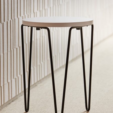 Revived from the Knoll product archive 70 years after its initial introduction, Florence Knoll’s Model 75 Stool is now available as the Knoll Hairpin Stacking Table. The early design was based on her wire studies done while a student at the Cranbrook Academy of Art, which were eventually translated into the immensely popular design for Knoll.