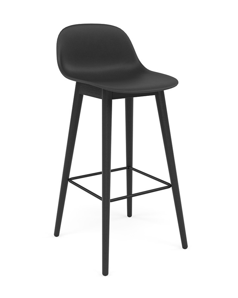 CLEARANCE Muuto Fiber Bar Stool with Backrest - Wood Base, Black