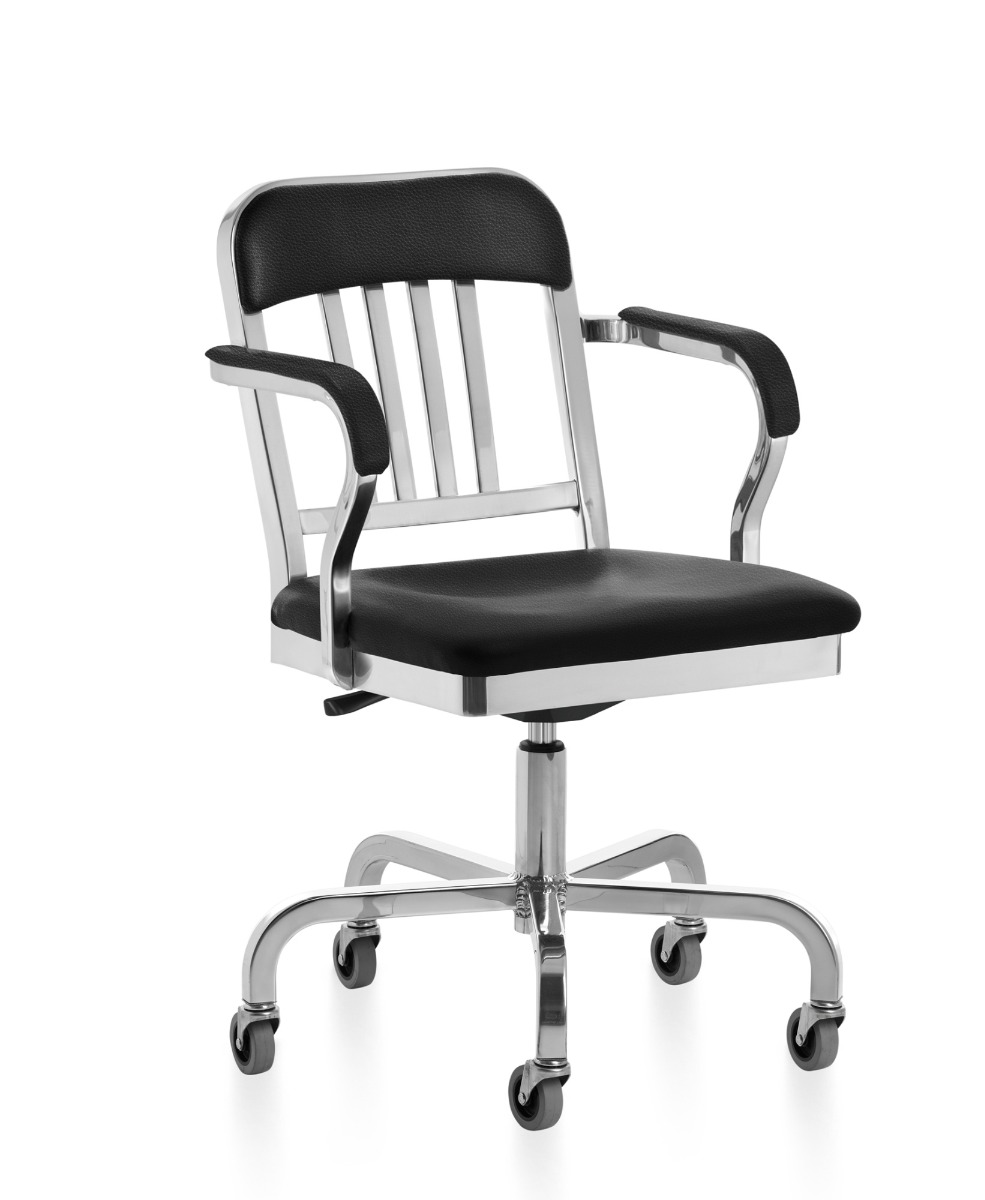 Emeco Classic Navy™ Officer Semi-Upholstered Swivel Arm Chair