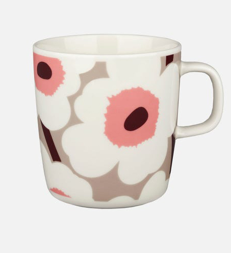 Marimekko Oiva / Unikko Mug - 400 ml - White, Brown, Pink