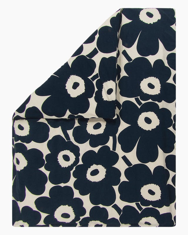 Marimekko Unikko Duvet Cover - Off White, Dark Blue