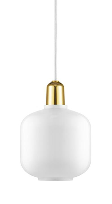 CLEARANCE Normann Copenhagen Amp Brass Pendant Lamp, Small, White Glass, White Cord & Canopy